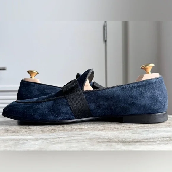 ERMERNEGILDO ZEGNA LOAFERS 9/ 10 SLIPPERS FORMAL TUXEDO BLUE SUEDE BOW TIE $1900